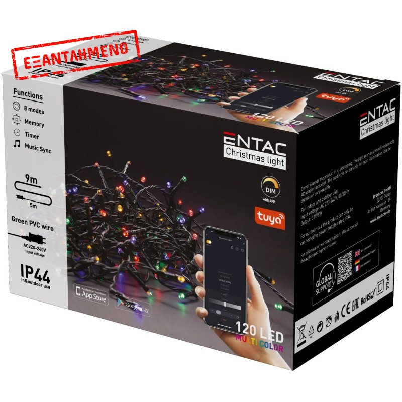 Entac Χριστουγεννιάτικα Λαμπάκια IP44 120 LED Πολύχρωμα 9m Tuya Entac Χριστουγεννιάτικα Λαμπάκια IP44 120 LED Πολύχρωμα 9m Tuya