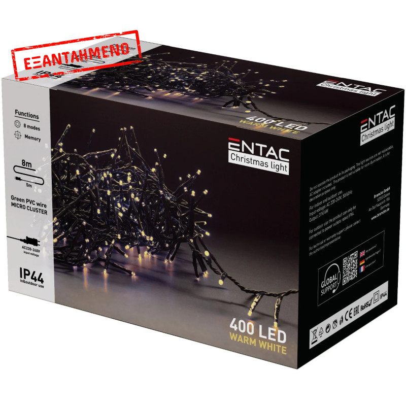 Entac Χριστουγεννιάτικα Λαμπάκια IP44 400 LED Ψείρες Πολύχρωμα 8m Entac Χριστουγεννιάτικα Λαμπάκια IP44 400 LED Ψείρες Πολύχρωμα 8m