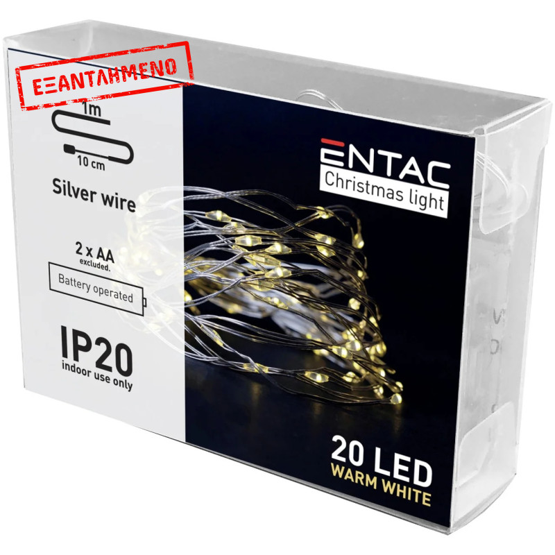 Entac Χριστουγεννιάτικα Εσωτερικά Ασημί Καλώδιο 20 LED Θερμό 1m (2xAA Δεν περιλαμβ.) Entac Χριστουγεννιάτικα Εσωτερικά Ασημί Καλώδιο 20 LED Θερμό 1m (2xAA Δεν περιλαμβ.)
