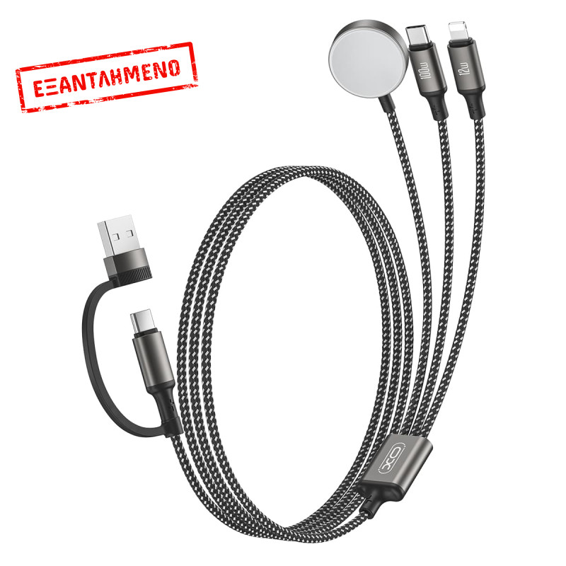 XO CX040 Πολλαπλό Καλώδιο Φόρτισης & Μεταφοράς Δεδομένων με USB-A Type-C Lighting & Smartwatch