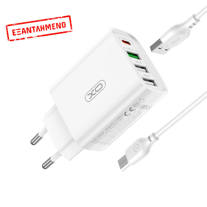 XO L120 (EU) Φορτιστής γρήγορης φόρτισης πολλαπλών θυρών με καλώδιο Micro (NB189A)
