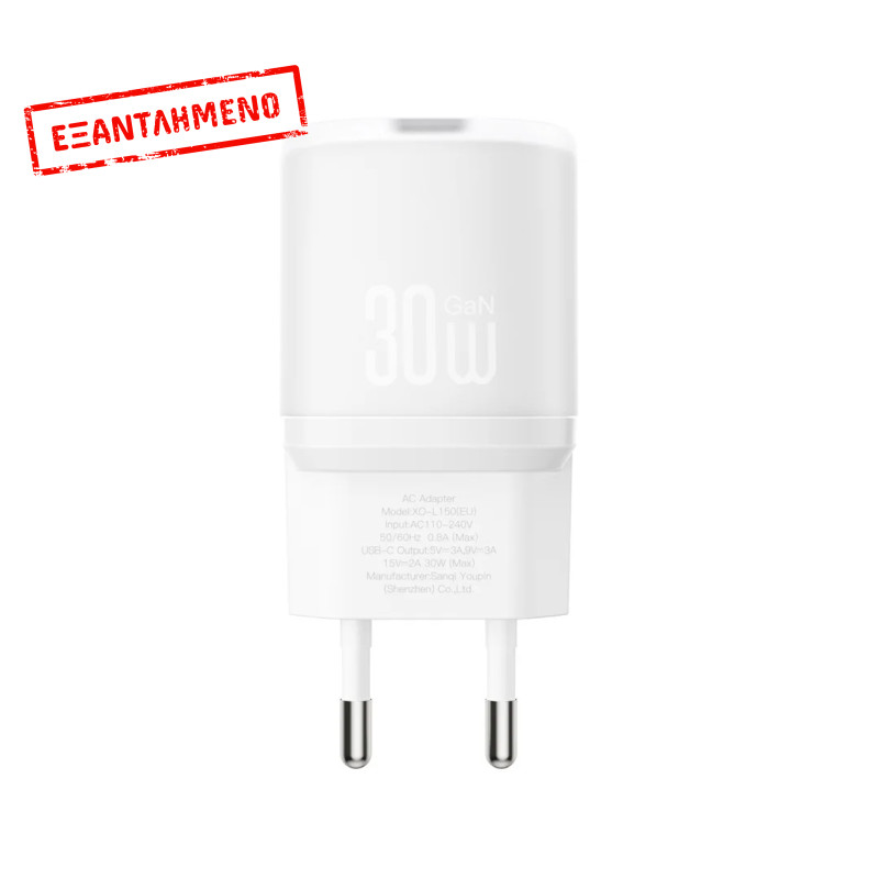 XO L150 (EU) 30W Μονός Γρήγορος Φορτιστής USB-C Λευκό
