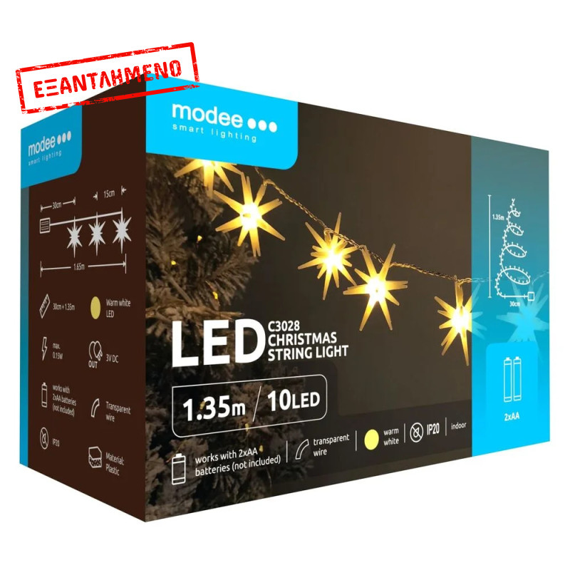 Modee Χριστουγεννιάτικα Διακοσμητικά Φωτάκια LED Μπαταρίας (10LED/165cm/15cm) Θερμό Λευκό Modee Χριστουγεννιάτικα Διακοσμητικά Φωτάκια LED Μπαταρίας (10LED/165cm/15cm) Θερμό Λευκό