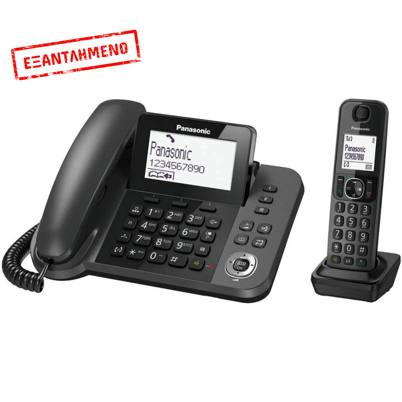 Σταθερό Ψηφιακό Τηλέφωνο Panasonic KX-TGF310EXM Μαύρο + Ασύρματο Ψηφιακό Τηλέφωνο με Υποδοχή Hands-Free στο Ασύρματο