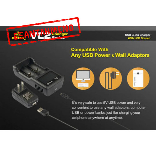 Φορτιστής Μπαταριών Βιομηχανικού Τύπου Xtar VC2 USB, 2 Θέσεων με Ένδειξη Επιπέδου Φόρτισης για 18650/17670/17500