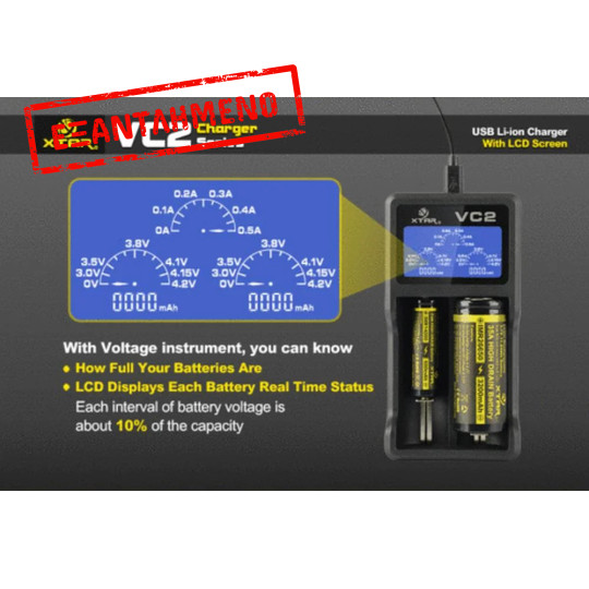 Φορτιστής Μπαταριών Βιομηχανικού Τύπου Xtar VC2 USB, 2 Θέσεων με Ένδειξη Επιπέδου Φόρτισης για 18650/17670/17500