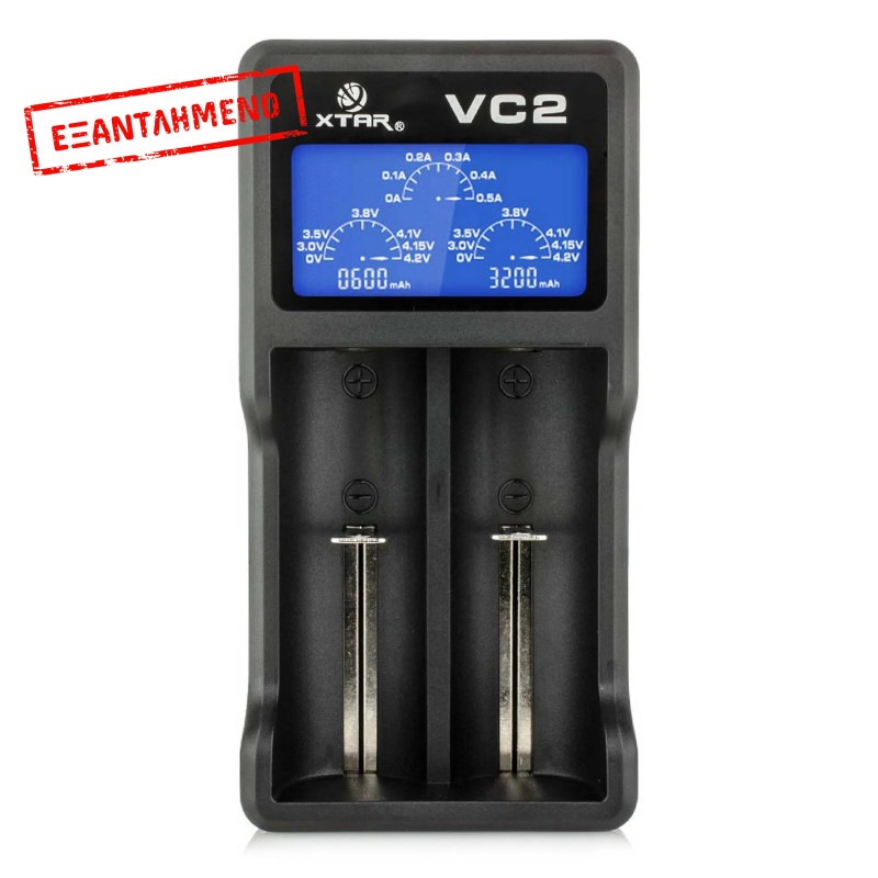 Φορτιστής Μπαταριών Βιομηχανικού Τύπου Xtar VC2 USB, 2 Θέσεων με Ένδειξη Επιπέδου Φόρτισης για 18650/17670/17500