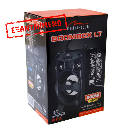 Φορητό Ηχείο Bluetooth Media-Tech Boombox LT MT3155 300W, με Ενσωματωμένο Ραδιόφωνο, Micro SD Card, AUX, MP3, USB Ισχύς music power 300W PMPO.