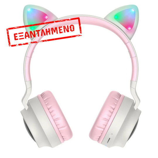 Wireless Ακουστικά Stereo Hoco W27 Cat ear Ροζ Γκρί 300mAh Micro SD και AUX