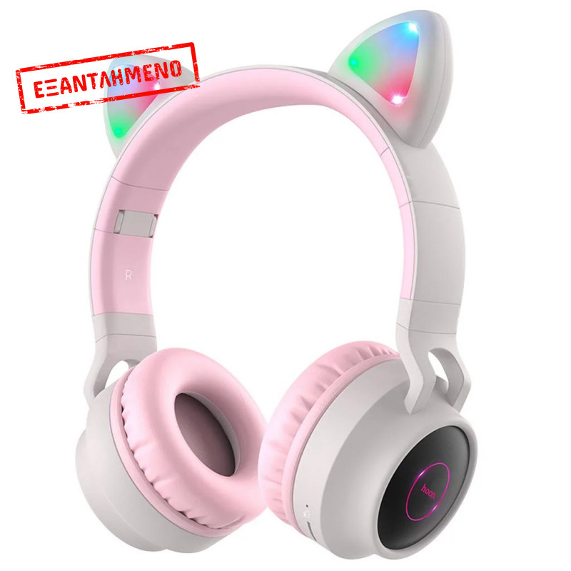 Wireless Ακουστικά Stereo Hoco W27 Cat ear Ροζ Γκρί 300mAh Micro SD και AUX