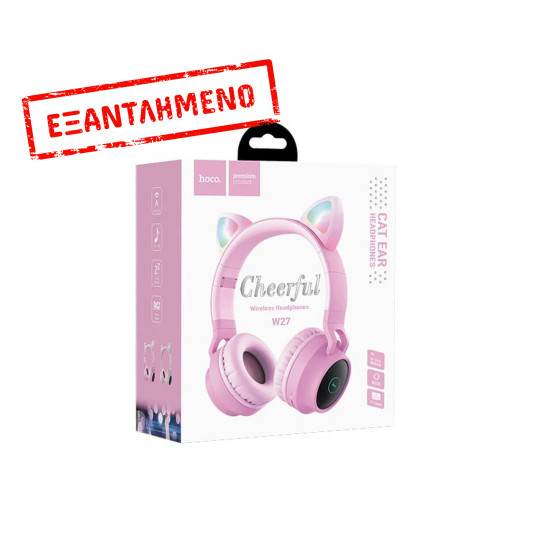 Wireless Ακουστικά Stereo Hoco W27 Cat ear Ροζ 300mAh Micro SD και AUX