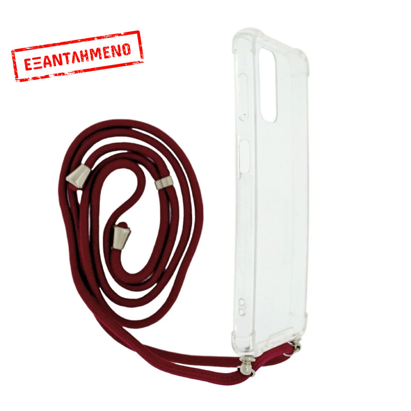 Θήκη Ancus Crossbody για Samsung A13 A135F A137F A32 A326B M32 M326B Διάφανη με Κορδόνι Μπορντό