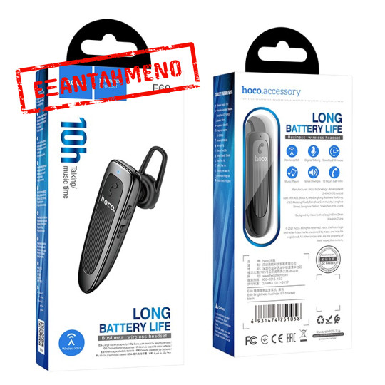 Wireless Hands Free Hoco E60 Brightness Business V.5.0 Μαύρο με Πλήκτρο Ελέγχου και 10 Ώρες Ομιλίας