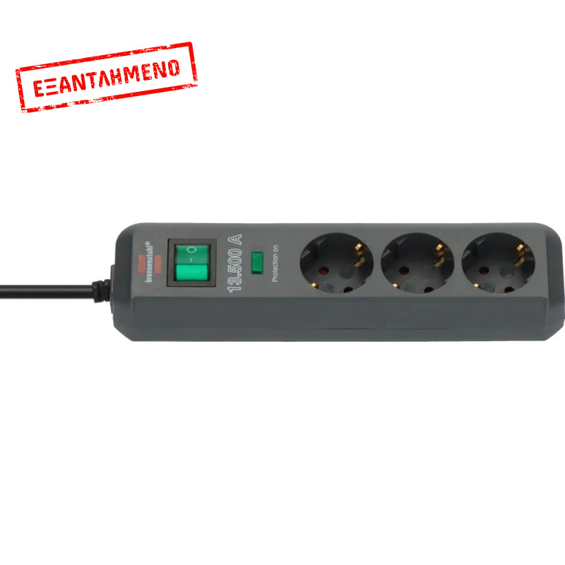 Πολύπριζο Αντικεραυνικής Προστασίας και Υπέρτασης 13.500A Brennenstuhl Eco-Line, Τριών Θέσεων Σούκο με Διακόπτη Ασφαλείας On/Off IP20 1.5 μ Μαύρο Πολύπριζο Αντικεραυνικής Προστασίας και Υπέρτασης 13.500A Brennenstuhl Eco-Line, Τριών Θέσεων Σούκο με Διακόπτη Ασφαλείας On/Off IP20 1.5 μ Μαύρο