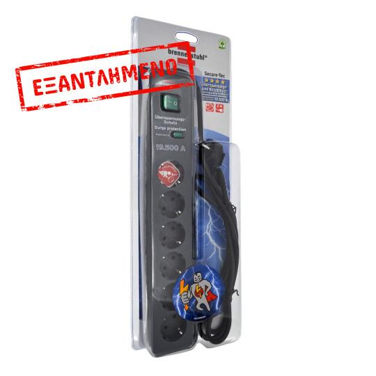 Πολύπριζο Αντικεραυνικής Προστασίας και Υπέρταση 19.500A Brennenstuhl Eco-Line, Έξι Θέσεων Σούκο IP20 2μ Μαύρο