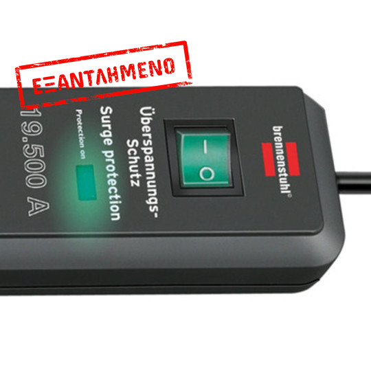 Πολύπριζο Αντικεραυνικής Προστασίας και Υπέρταση 19.500A Brennenstuhl Eco-Line, Έξι Θέσεων Σούκο IP20 2μ Μαύρο