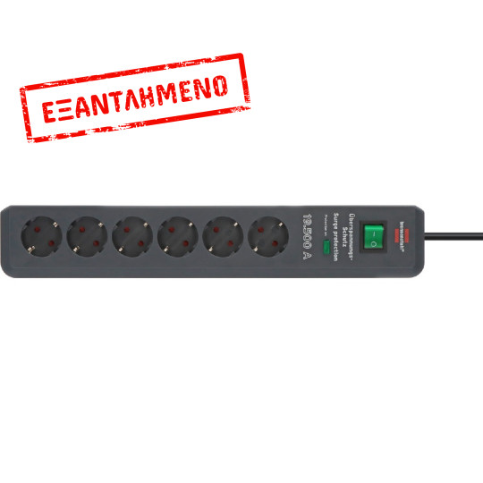 Πολύπριζο Αντικεραυνικής Προστασίας και Υπέρταση 19.500A Brennenstuhl Eco-Line, Έξι Θέσεων Σούκο IP20 2μ Μαύρο