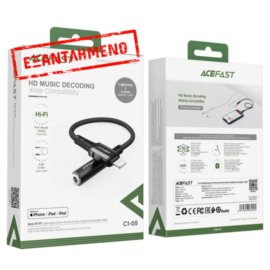 Αντάπτορας Handsfree Acefast C1-05 Μεταλλικό Lightning σε 3.5mm Θηλυκό Apple Certified MFi Braided Μαύρο 18cm