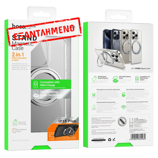 Θήκη Hoco Stand Magnetic Case 2 in 1 Mag-Charge 360° Rotating Ring για Apple iPhone 15 Plus Διάφανη
