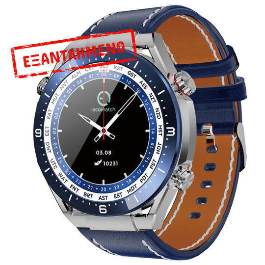 Smartwatch Maxcom Ecowatch 1 1.52” 400mAh IP67 Μπλε με Silicon PU Leather και Metal Band