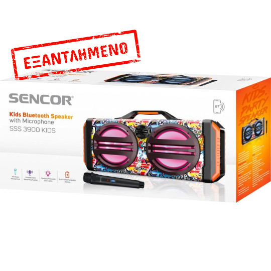 Sencor SSS 3900 KIDS Bluetooth Ηχείο, 100W, Karaoke, Ασύρματο Μικρόφωνο, LED Φωτισμός, FM Radio, USB, MicroSD, 10h Αυτονομία