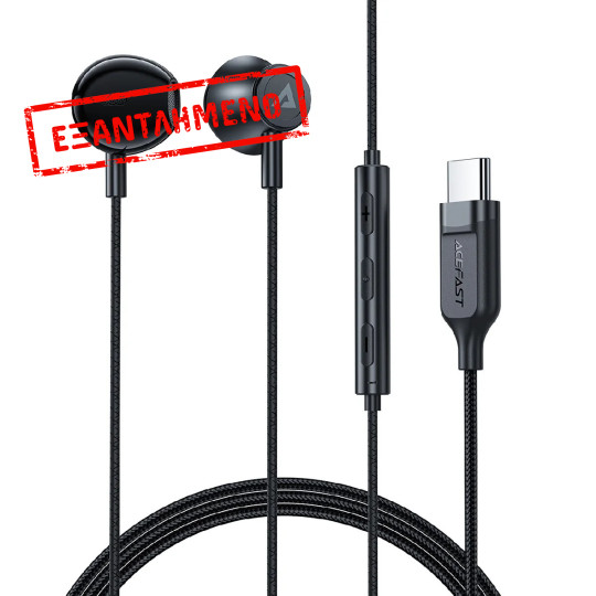 Hands Free Acefast L2 Stereo Earphones USB-C Braided 1.2m Μαύρο με HD Μικρόφωνο Συμβατά με Όλες τις Συσκευές USB-C