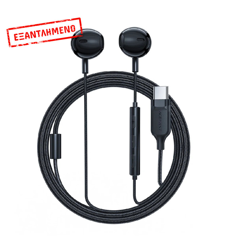 Hands Free Acefast L2 Stereo Earphones USB-C Braided 1.2m Μαύρο με HD Μικρόφωνο Συμβατά με Όλες τις Συσκευές USB-C