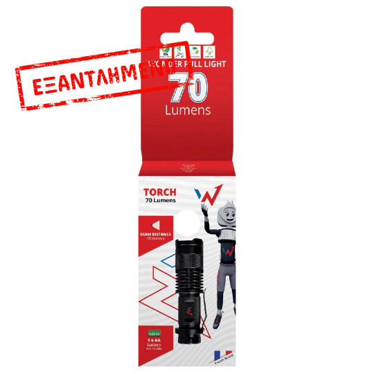 Φακός Wonder Wt1501L 70 Lumens Απόσταση Δέσμης: 50m Αυτονομία: 4h Βάρος: 77gr IP44 Αλουμινίου