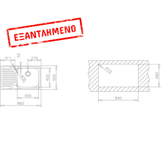 Νεροχύτης Inox TEKA 1 Γούρνα με Ποδιά Αριστερά για Ένθετη Τοποθέτηση 86x50cm CLASSIC MAX 1B 1D Λείος 11119201