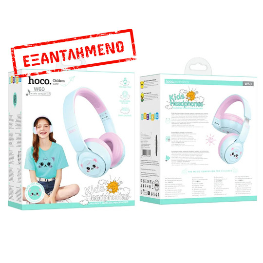 Wireless Ακουστικά Hoco W60 Rhyme V5.4 250mAh με AUX Μπλε/Ροζ