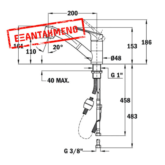 Μπαταρία Νεροχύτη Inox TEKA Χαμηλή, Περιστρεφόμενη με Pull-Out Ντους 2 Λειτουργιών MTP 978 3/8”-1/2’’Maestro Μπεζ 46978020T