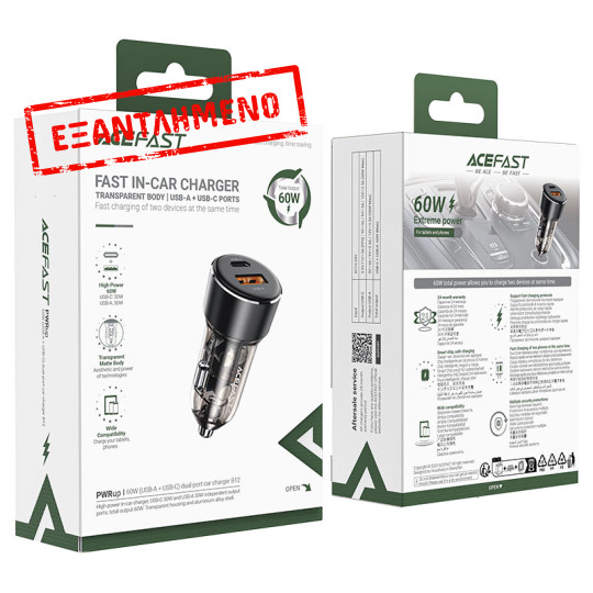 Φορτιστής Αυτοκινήτου Acefast B12 60W με 2 Θύρες Φόρτισης 1xUSB-C + 1xUSB-A Μαύρος Φορτιστής Αυτοκινήτου Acefast B12 60W με 2 Θύρες Φόρτισης 1xUSB-C + 1xUSB-A Μαύρος