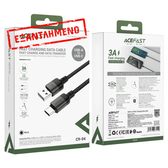 Καλώδιο Acefast C9-04 Μεταλλικό USB σε USB-C 3.0A Γρήγορη Φόρτιση Braided Μαύρο 1.2m
