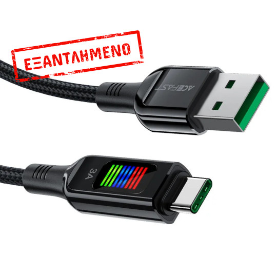Καλώδιο Acefast με Ενδειξη Τάσης C7-04 USB-A σε USB-C 60W 20V/3A με Ενδειξη Τάσης Braided Μαύρο 1.2m Καλώδιο Acefast με Ενδειξη Τάσης C7-04 USB-A σε USB-C 60W 20V/3A με Ενδειξη Τάσης Braided Μαύρο 1.2m