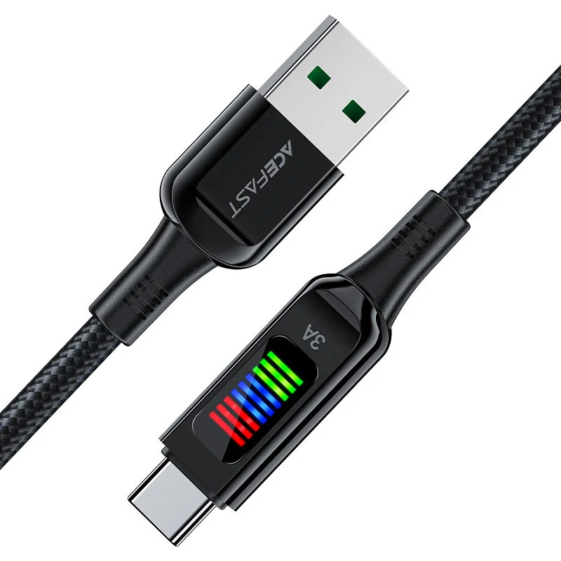 Καλώδιο Acefast με Ενδειξη Τάσης C7-04 USB-A σε USB-C 60W 20V/3A με Ενδειξη Τάσης Braided Μαύρο 1.2m Καλώδιο Acefast με Ενδειξη Τάσης C7-04 USB-A σε USB-C 60W 20V/3A με Ενδειξη Τάσης Braided Μαύρο 1.2m