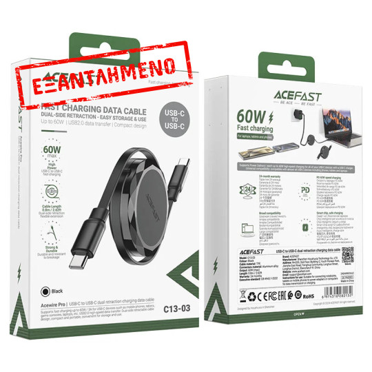 Καλώδιο Αναδιπλούμενο Acefast C13-03 USB-C σε USB-C 3A 60W Μαύρο 0.8m Καλώδιο Αναδιπλούμενο Acefast C13-03 USB-C σε USB-C 3A 60W Μαύρο 0.8m