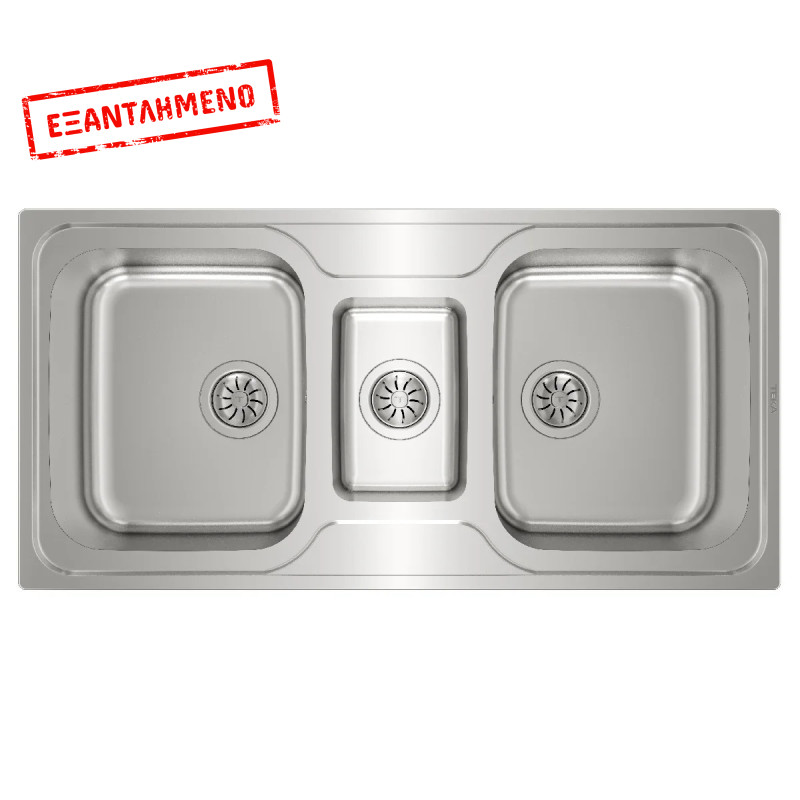 Νεροχύτης Inox TEKA 2 Γούρνες  και 1 Βοηθητική Μικρή Γούρνα για Ένθετη Τοποθέτηση 100x50cm CLASSIC 2½B TOTAL 10119080