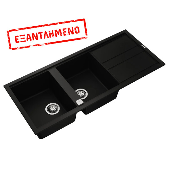 Νεροχύτης απο Συνθετικό Γρανίτη TEKA 2 Γούρνες με Ποδιά για Ένθετη Τοποθέτηση 116x51cm NOVA 80 MAESTRO Μαύρος 115400017