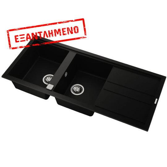 Νεροχύτης απο Συνθετικό Γρανίτη TEKA 2 Γούρνες με Ποδιά για Ένθετη Τοποθέτηση 116x51cm NOVA 80 MAESTRO Μαύρος 115400017