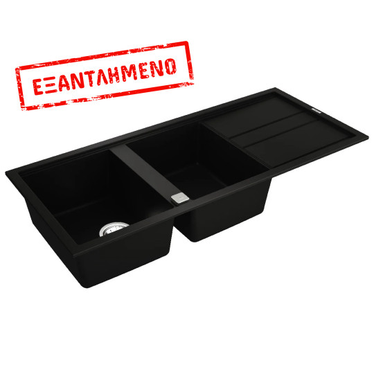 Νεροχύτης απο Συνθετικό Γρανίτη TEKA 2 Γούρνες με Ποδιά για Ένθετη Τοποθέτηση 116x51cm NOVA 80 MAESTRO Μαύρος 115400017