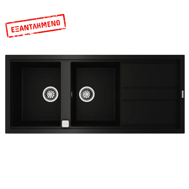 Νεροχύτης απο Συνθετικό Γρανίτη TEKA 2 Γούρνες με Ποδιά για Ένθετη Τοποθέτηση 116x51cm NOVA 80 MAESTRO Μαύρος 115400017