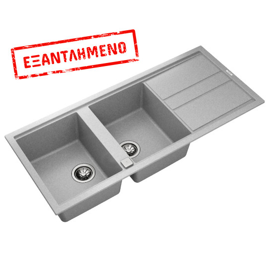 Νεροχύτης απο Συνθετικό Γρανίτη TEKA 2 Γούρνες με Ποδιά για Ένθετη Τοποθέτηση 116x51cm NOVA 80 MAESTRO Γκρι 115400018