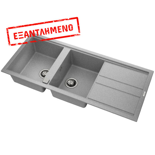Νεροχύτης απο Συνθετικό Γρανίτη TEKA 2 Γούρνες με Ποδιά για Ένθετη Τοποθέτηση 116x51cm NOVA 80 MAESTRO Γκρι 115400018