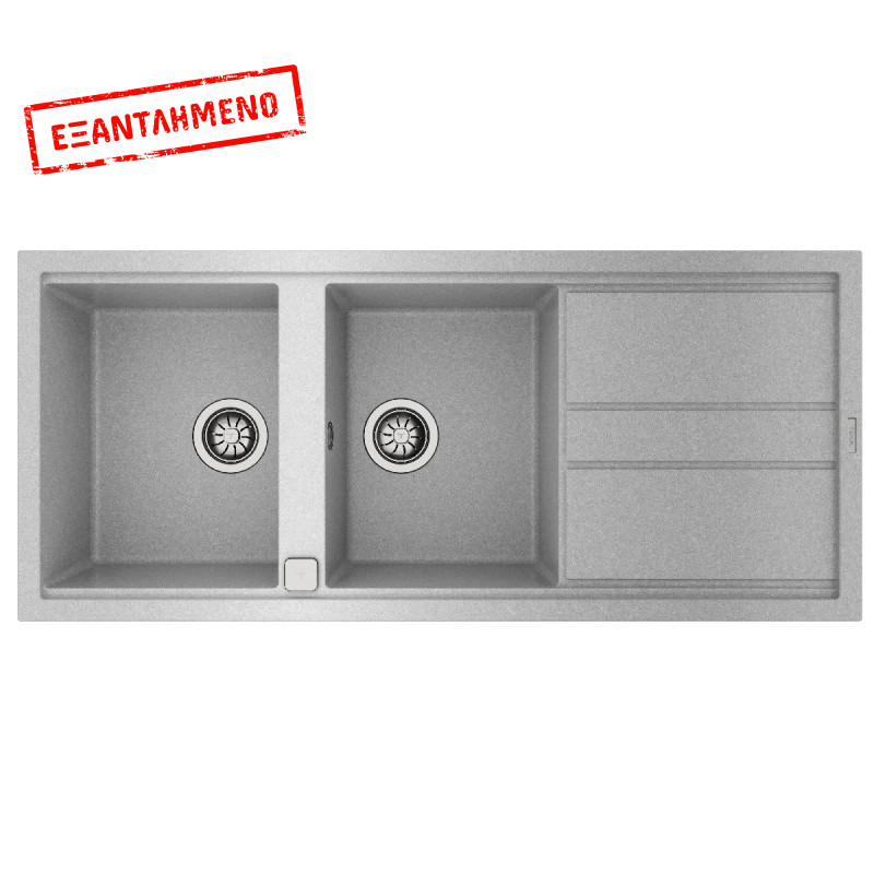 Νεροχύτης απο Συνθετικό Γρανίτη TEKA 2 Γούρνες με Ποδιά για Ένθετη Τοποθέτηση 116x51cm NOVA 80 MAESTRO Γκρι 115400018