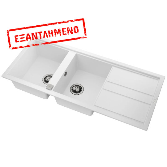 Νεροχύτης απο Συνθετικό Γρανίτη TEKA 2 Γούρνες με Ποδιά για Ένθετη Τοποθέτηση 116x51cm NOVA 80 MAESTRO Λευκός 115400019