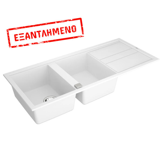 Νεροχύτης απο Συνθετικό Γρανίτη TEKA 2 Γούρνες με Ποδιά για Ένθετη Τοποθέτηση 116x51cm NOVA 80 MAESTRO Λευκός 115400019