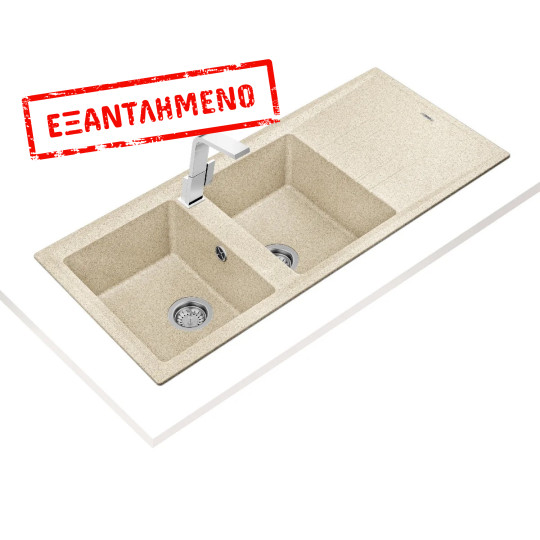 Νεροχύτης απο Συνθετικό Γρανίτη TEKA 2 Γούρνες με Ποδιά για Ένθετη Τοποθέτηση 116x51cm NOVA 80 MAESTRO Μπέζ 115400005