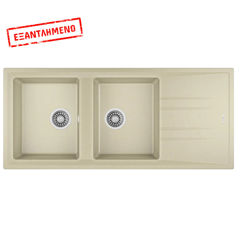 Νεροχύτης απο Συνθετικό Γρανίτη TEKA 2 Γούρνες με Ποδιά για Ένθετη Τοποθέτηση 116x51cm NOVA 80 MAESTRO Μπέζ 115400005