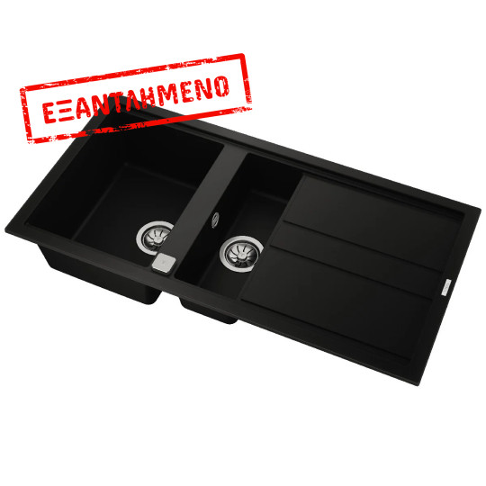 Νεροχύτης απο Συνθετικό Γρανίτη TEKA 2 Γούρνες με Ποδιά για Ένθετη Τοποθέτηση 100x51cm NOVA 60 MAESTRO Μαύρος 115360014