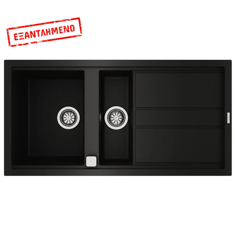 Νεροχύτης απο Συνθετικό Γρανίτη TEKA 2 Γούρνες με Ποδιά για Ένθετη Τοποθέτηση 100x51cm NOVA 60 MAESTRO Μαύρος 115360014